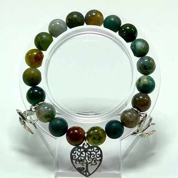 Handmade Tree-Heart & Bird Charm Bracelet, Featuring Natural Indian Agate! - Picture 2 of 10